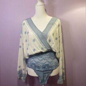 Free People Boho top with lace bottom bodysuit S